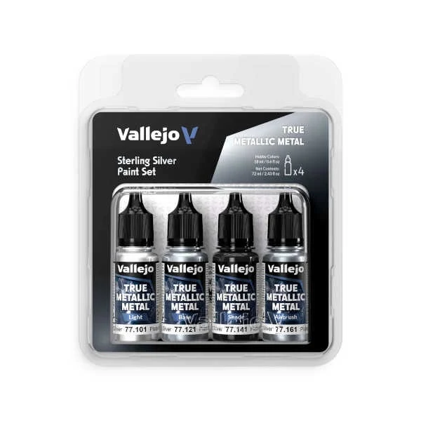 Vallejo True Metallic Metal: Sterling Silver Color Set (4)